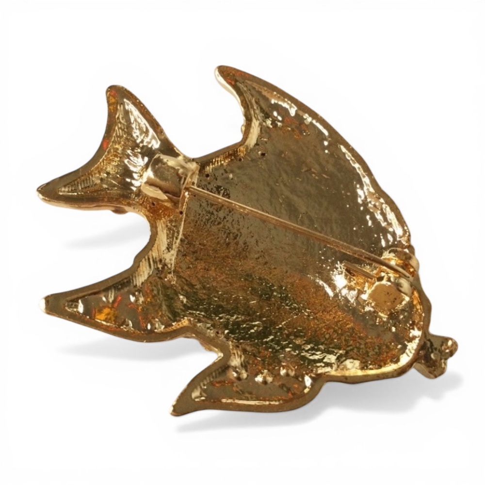 Gold‑Tone Angelfish Brooch with AB Rhinestones – Sparkling Statement Pin - Picture 7 of 12